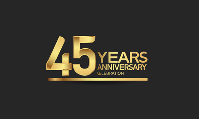 45 years anniversary celebration with elegant golden color isolated on black background can be use for special moment, party and invitation event