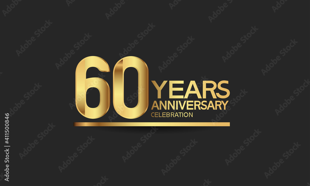 Wall mural 60 years anniversary celebration with elegant golden color isolated on black background can be use for special moment, party and invitation event