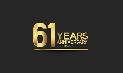 61 years anniversary celebration with elegant golden color isolated on black background can be use for special moment, party and invitation event