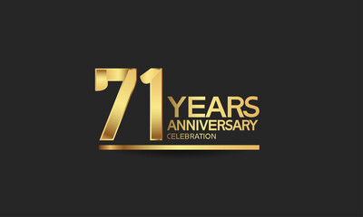 71 years anniversary celebration with elegant golden color isolated on black background can be use for special moment, party and invitation event