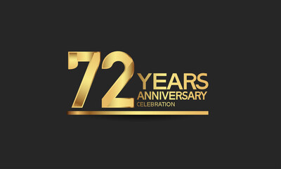 72 years anniversary celebration with elegant golden color isolated on black background can be use for special moment, party and invitation event