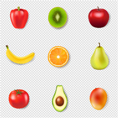 Fresh Fruits And Transparent Background With Gradient Mesh, Vector Illustration