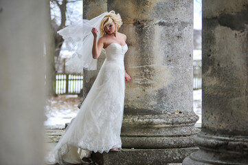 Beautiful bride outdoors on winter day