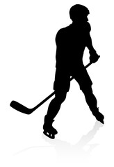 Fototapeta na wymiar Sports illustration of an ice hockey player in silhouette