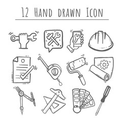 Simple Set of Engineering, hand drawn Vector, 12 Icons. Contains such Icons as Manufacturing, Engineer, Production, Settings and more, editable vector stroke.