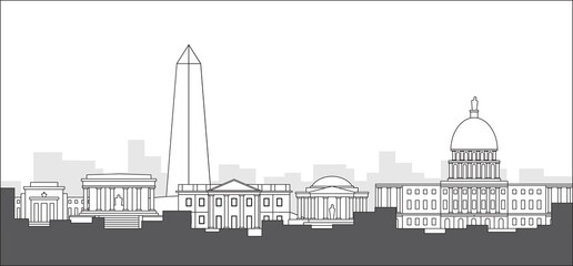 Washington DC skyline, District of Columbia, USA. Flat design vector illustration.