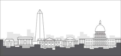 Naklejka premium Washington DC skyline, District of Columbia, USA. Flat design vector illustration.