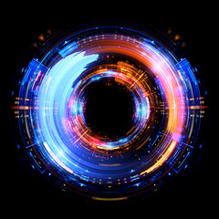 Obraz premium Vivid abstract background. Beautiful design of rotation frame. .Mystical portal. Bright sphere lens. Rotating lines. Glow ring. .Magic neon ball. Led blurred swirl. Spiral glint lines. HUD