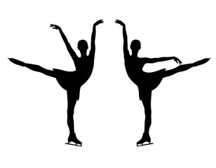 elegant slim woman performing figure skating sport exercise - beautiful girl in motion black vector silhouette set © Cattallina
