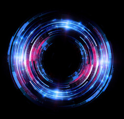 Vivid abstract background. Beautiful design of rotation frame.  .Mystical portal. Bright sphere lens. Rotating lines. Glow ring. .Magic neon ball. Led blurred swirl. Spiral glint lines. HUD