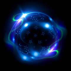 Vivid abstract background. Beautiful design of rotation frame.  .Mystical portal. Bright sphere lens. Rotating lines. Glow ring. .Magic neon ball. Led blurred swirl. Spiral glint lines. HUD