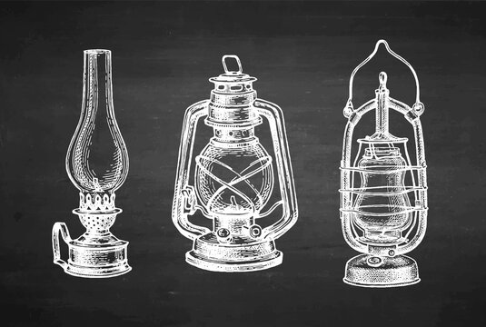 Chalk sketch of kerosene lamps.