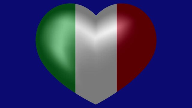 Animated flag of Italy in heart shape on a blue background.
