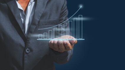 business man with growth finance statistic chart diagram graph for marketing and financial concept.