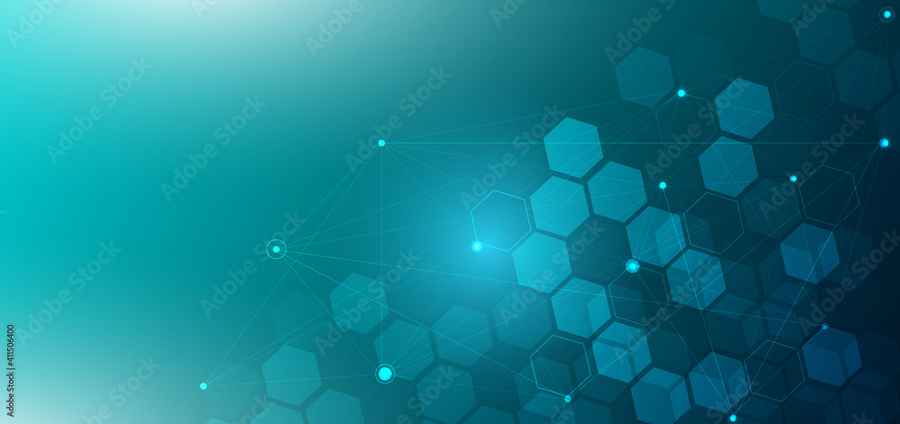 Aufkleber abstract hexagon pattern background. medical and science concept and structure molecule and communic