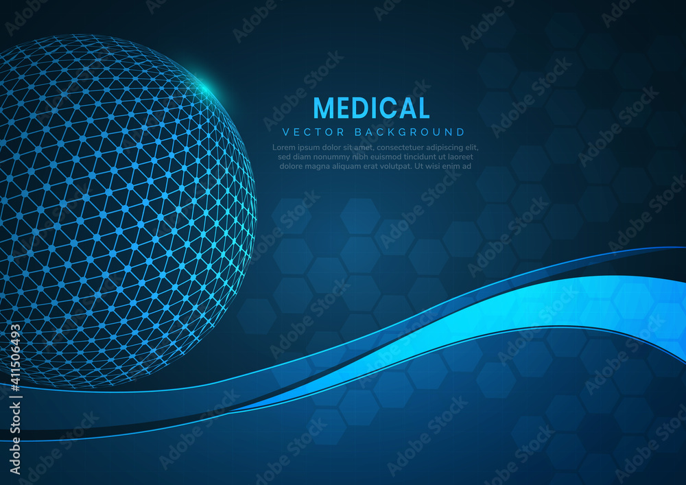 Aufkleber abstract globe with hexagon pattern medical health care innovation tech desig background.