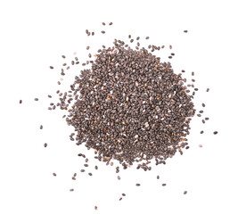 Chia seeds isolated on white background. Top view