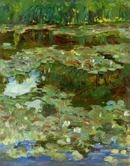 oil landscape with water lilies