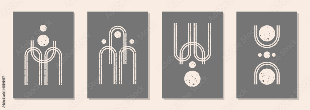 Poster modern abstract set aesthetic backgrounds with textured various geometric shapes. wall decor in boho