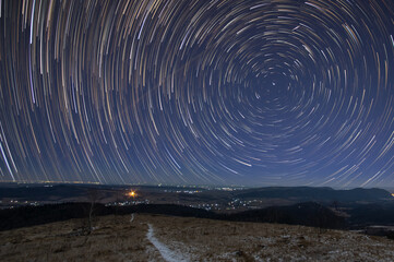 Star trails in the sky on a starry night