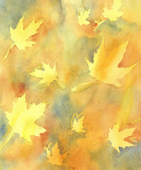 Watercolor abstract autumn leaves background