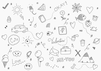Abstract doodle drawing design artwork of Valentine's Day decoration template. Drawing style of free hand party background. illustration