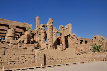 Columns and walls of Karnak Temple in Luxor, Egypt