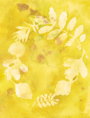 Wreath of autumn leaves in yellow color for design