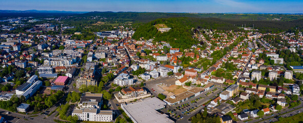 Aerial view around the city Homburg  in Germany on a sunny spring day