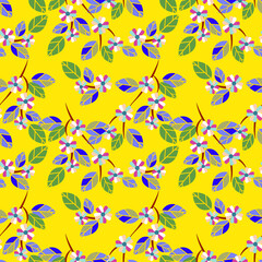 Blooming apple twig with flowers, seamless pattern.