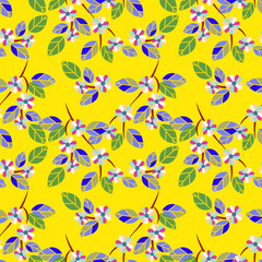 Blooming apple twig with flowers, seamless pattern.