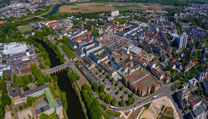 Aerial view of the city Saarlouis in Germany on a sunny spring day
