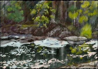 Naklejka na ściany i meble watercolor landscape of soap lake