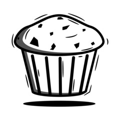 cupcake in the form of a heart. A line art of a cupcake. An icon of a delicious cupcake.