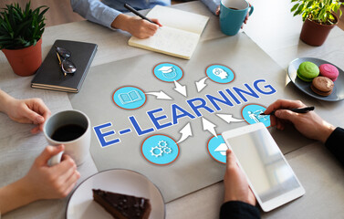 E-learning Online learning Internet education concept on flat lay