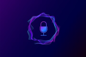 colorful vibrant gradient circular curve sound waves with microphone icon, stock vector illustration with modern colors for music cover, poster, banner