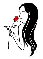 Woman Smelling A Rose, Valentine Illustration
