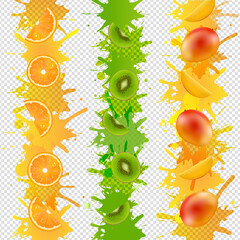 Fruits Border With Paint Isolated Transparent Background With Gradient Mesh, Vector Illustration