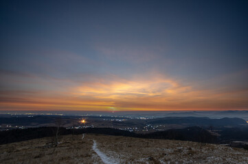 Dawn in winter in the Carpathian mountains