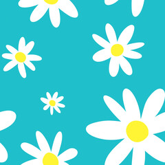 Floral seamless pattern, Daisy flower, green mint background