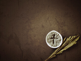 Lent Season,Holy Week and Good Friday Concepts - image of ash with palm leave in vintage...