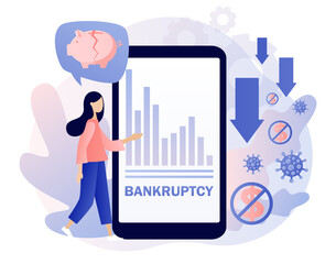 Business bankruptcy. Economical loan payback problem, investment failure and budget collapse. Financial crisis through сoronavirus pandemic. Modern flat cartoon style. Vector illustration