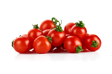 Fresh tasty red cherry tomatoes on white background