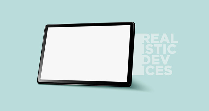 Realistic Horizontal Black Tablet Pc Pad Computer Mockups Vector EPS.