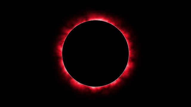 Glowing Red Fire shining Eclipse rotate in moving around black circle motion graphic.
4K Abstract Red Power Flame Vortex Round Background for your logo.