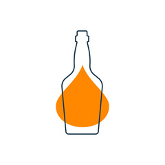 Modern abstract illustration with bottle whiskey with yellow blob. Linear outline sign. Logo illustrationon white background. Contour symbol for decoration design. Simplicity concept