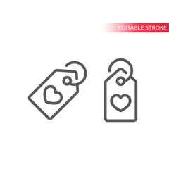 Price tag with heart, like or love item line icon. Outline vector symbol, editable stroke.