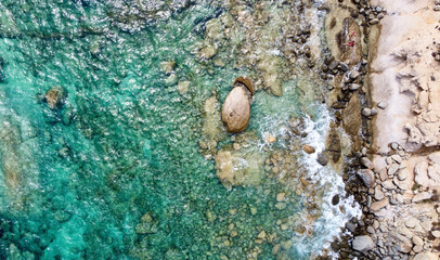 Aerial view of sea coastline, Costa Rei, Sardinia, italy