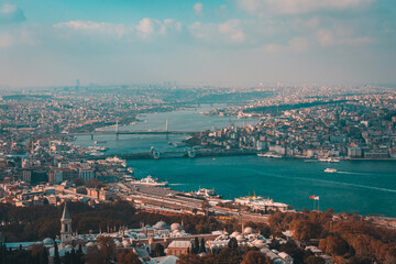 Istanbul Golden Horn and Topkapi Palace from sky