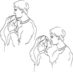 Line art couple kissing vector illustration